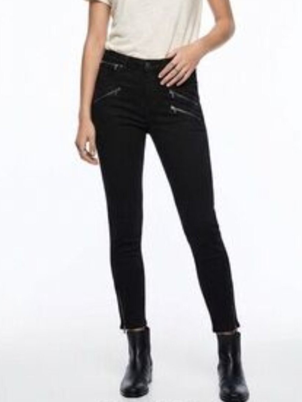 ZARA Black Women's Skinny Jeans with Front and leg Zipper Accents size 4, 36